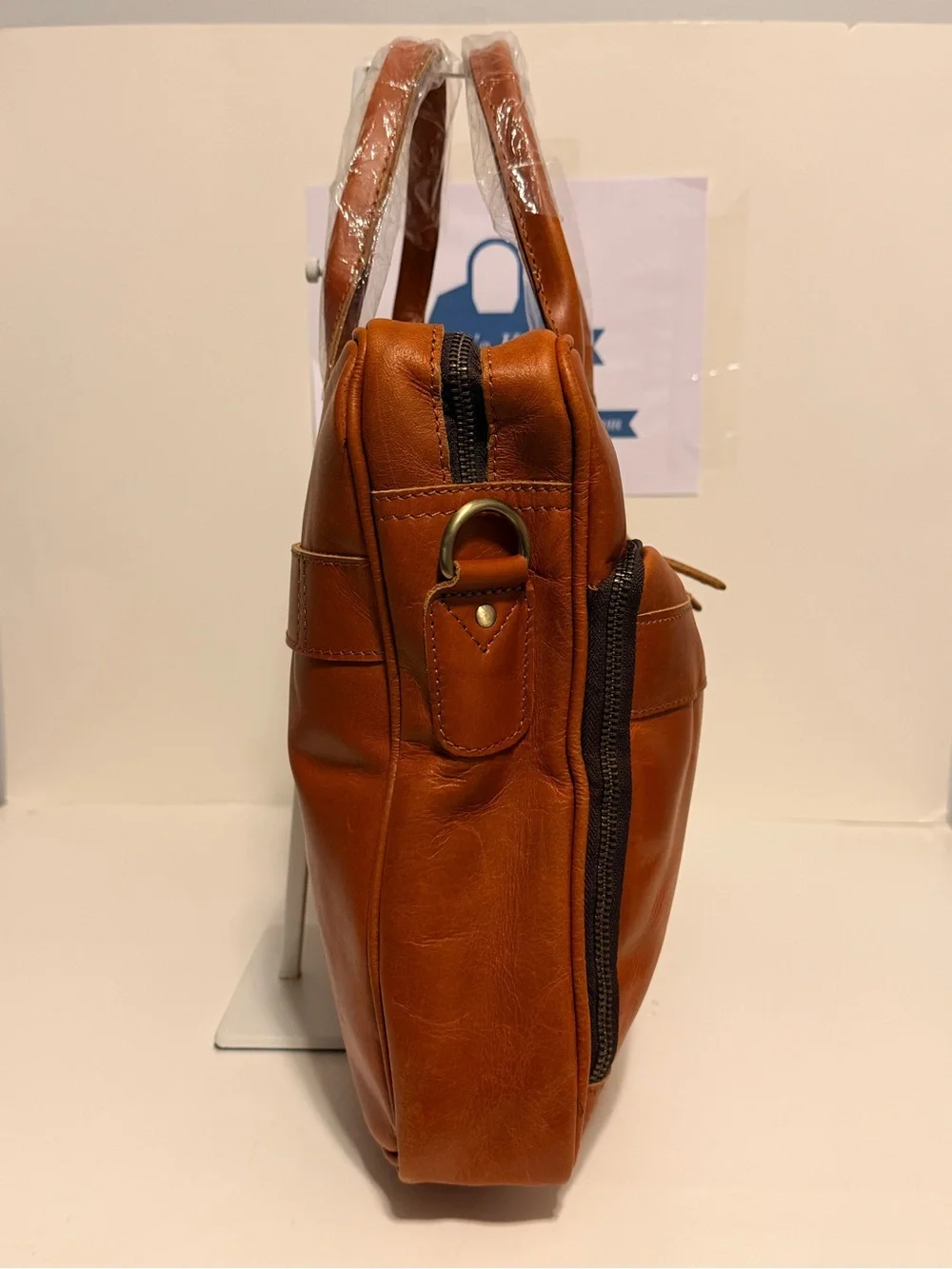 NWOT VC Vintage Couture Leather Briefcase Bag-Light Brown